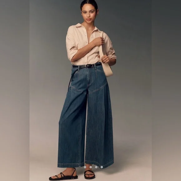 Anthropologie Pilcro Seamed Flounce high rise wide leg jeans - Picture 6 of 12